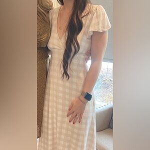 Elegant Cream Checkered Dress